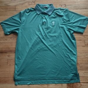 Peter Millar Mens L Summer Comfort Solid Green Short Sleeve Polo with Logo